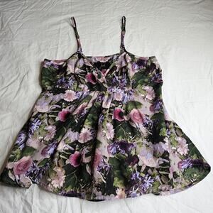 Y2K Womens Cami Top Size M Strappy Flowy Abstract Floral Coquette Fairy Artsy